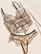 Belle Transparan Desenli Balenli Demi Büstiyer Takımı Siyah