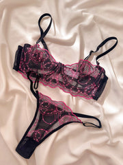 İvy Desenli Balenli Balkonet Sütyen Takımı Siyah