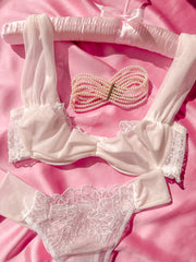 Bride Tül Detaylı Balenli Balkonet Sütyen Takımı Beyaz