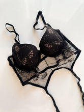 Siyah Desenli Dolgulu Balenli Jartiyerli Büstiyer