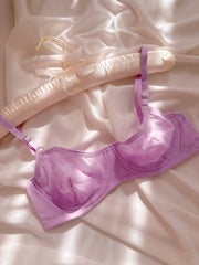 Lilac Basic Transparan Tül Balenli Demi Sütyen Takımı Lila