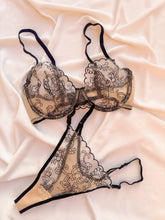 Belle Transparan Desenli Balenli Demi Sütyen Takımı Siyah