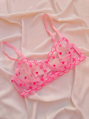Fall ın Love Kalpli Balenli Balkonet Sütyen Takımı Pembe