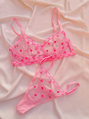 Fall ın Love Kalpli Balenli Balkonet Sütyen Takımı Pembe