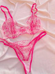 Yasmin Desenli Balenli Demi Sütyen Takımı Pembe
