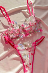 Barbie Renkli Çiçekli Balenli Balkonet Sütyen Takımı Pembe