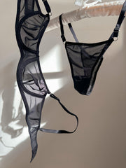 edde Basic Transparan Tül Balenli Demi Sütyen Takımı Siyah