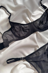 edde Basic Transparan Tül Balenli Demi Sütyen Takımı Siyah