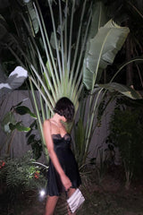 edde İpeksi Saten Mini Balenli Gecelik - Günlük Elbise Siyah