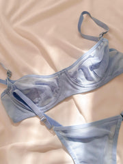 Elsa Basic Transparan Tül Balenli Demi Sütyen Takımı Mavi