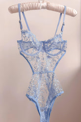 Elsa Çiçek Desenli Balenli Balkonet Bodysuit Mavi