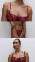 Monika Dantel Premium Balenli Balkonet Sütyen Takımı Bordo