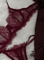 Monika Dantel Premium Balenli Balkonet Sütyen Takımı Bordo
