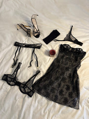 Prenses Dantel Mini Balenli Babydoll Siyah