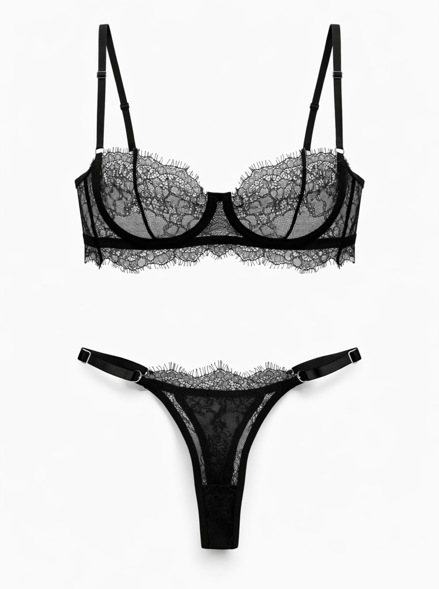 Monika Dantel Premium Balenli Balkonet Sütyen Takımı Siyah