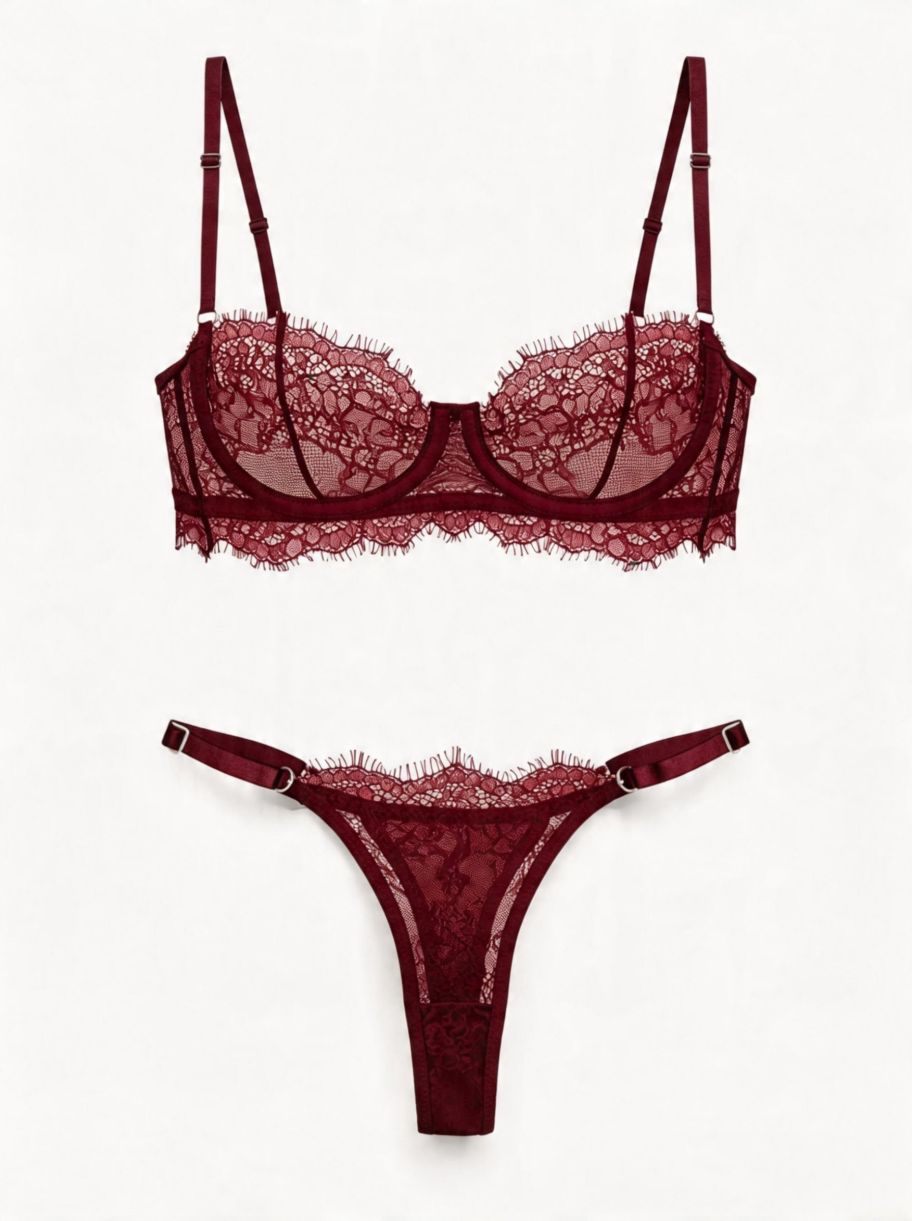 Monika Dantel Premium Balenli Balkonet Sütyen Takımı Bordo