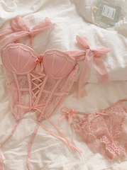Lady Premium Balenli Balkonet Büstiyer Takımı Pembe