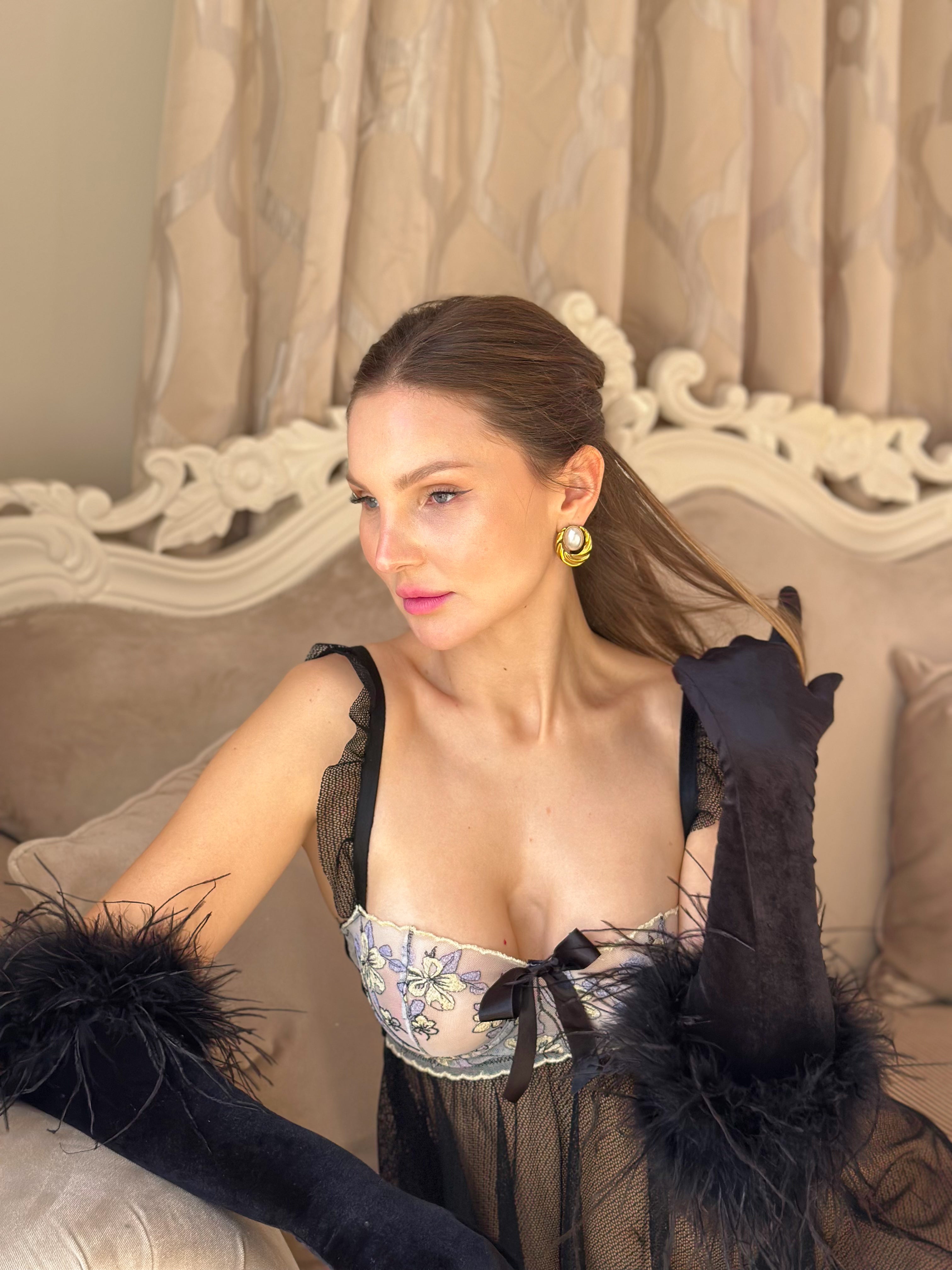 Prenses Balenli Babydoll Gecelik Takımı Siyah