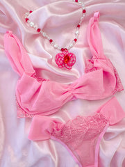 Layla Tül Detaylı Balenli Balkonet Sütyen Takımı Pembe