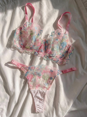 Cindy Çiçekli Balenli Balkonet Sütyen Takımı Pembe