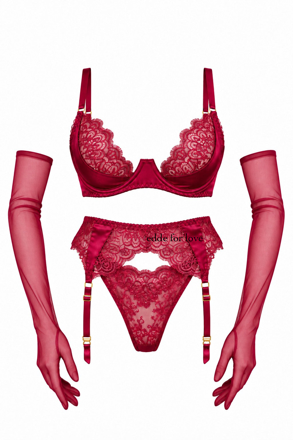 Amore Premium Eldivenli Jartiyer Set Bordo