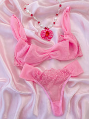 Layla Tül Detaylı Balenli Balkonet Sütyen Takımı Pembe