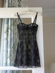 Prenses Dantel Mini Balenli Babydoll Siyah