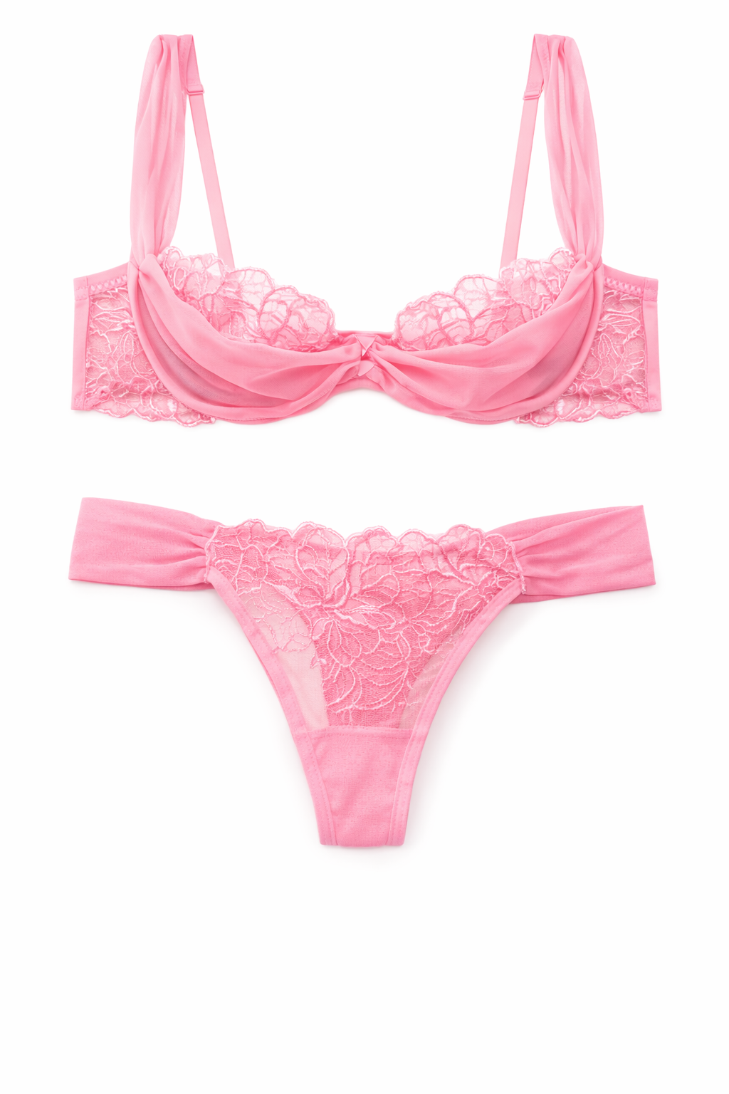 Layla Tül Detaylı Balenli Balkonet Sütyen Takımı Pembe