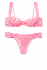 Layla Tül Detaylı Balenli Balkonet Sütyen Takımı Pembe