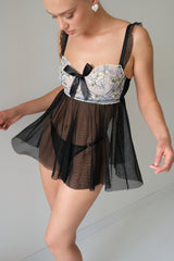 Prenses Balenli Babydoll Gecelik Takımı Siyah