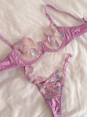 Lily Çiçekli Balenli Balkonet Sütyen Takımı Mor