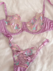 Lily Çiçekli Balenli Balkonet Sütyen Takımı Mor