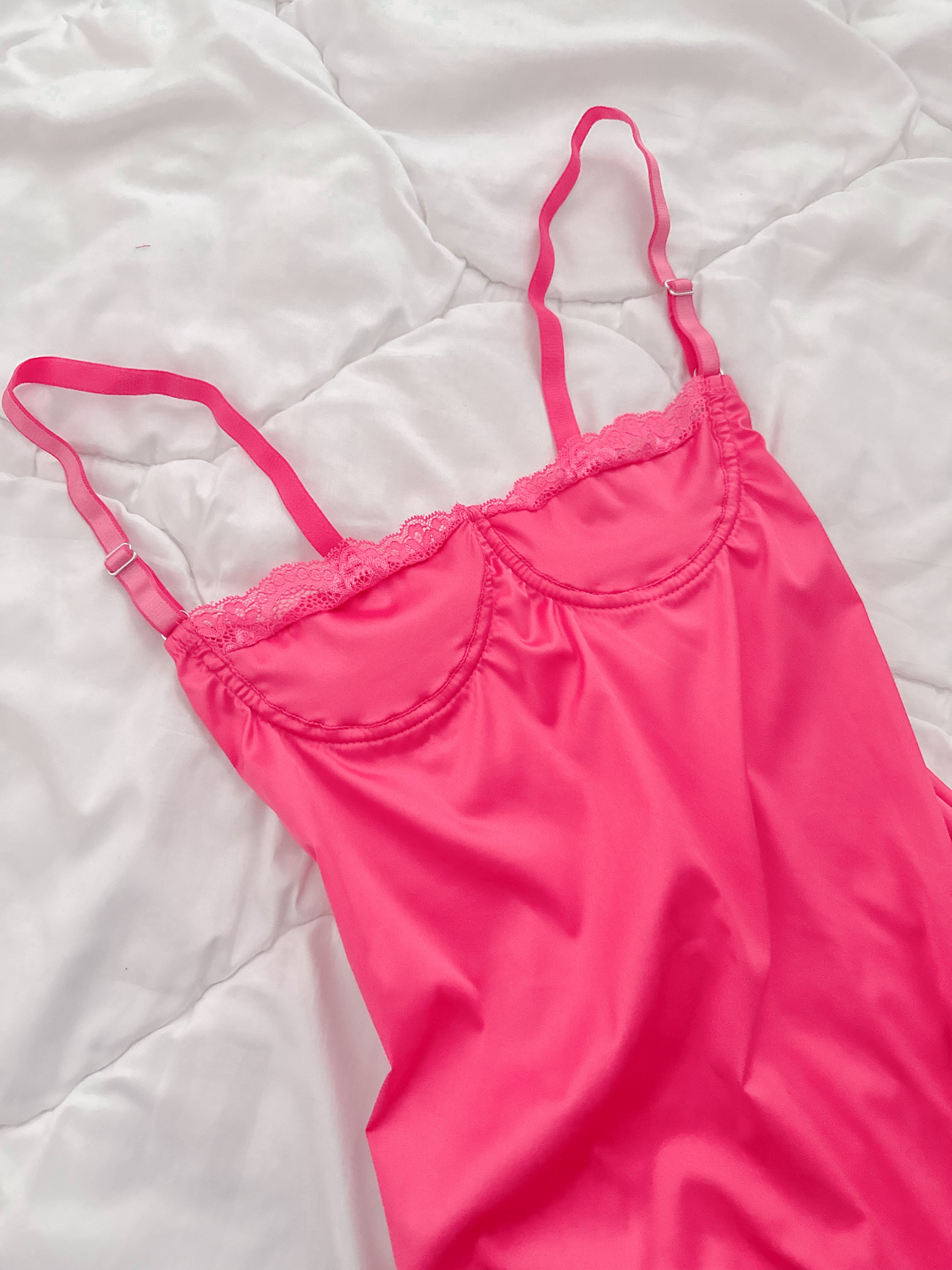 Barbie İpeksi Saten Mini Balenli Gecelik - Günlük Elbise Fuşya