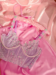 Mermaid Etekli Balenli Jartiyerli Büstiyer Takımı Lila