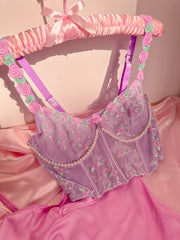 Mermaid Etekli Balenli Jartiyerli Büstiyer Takımı Lila