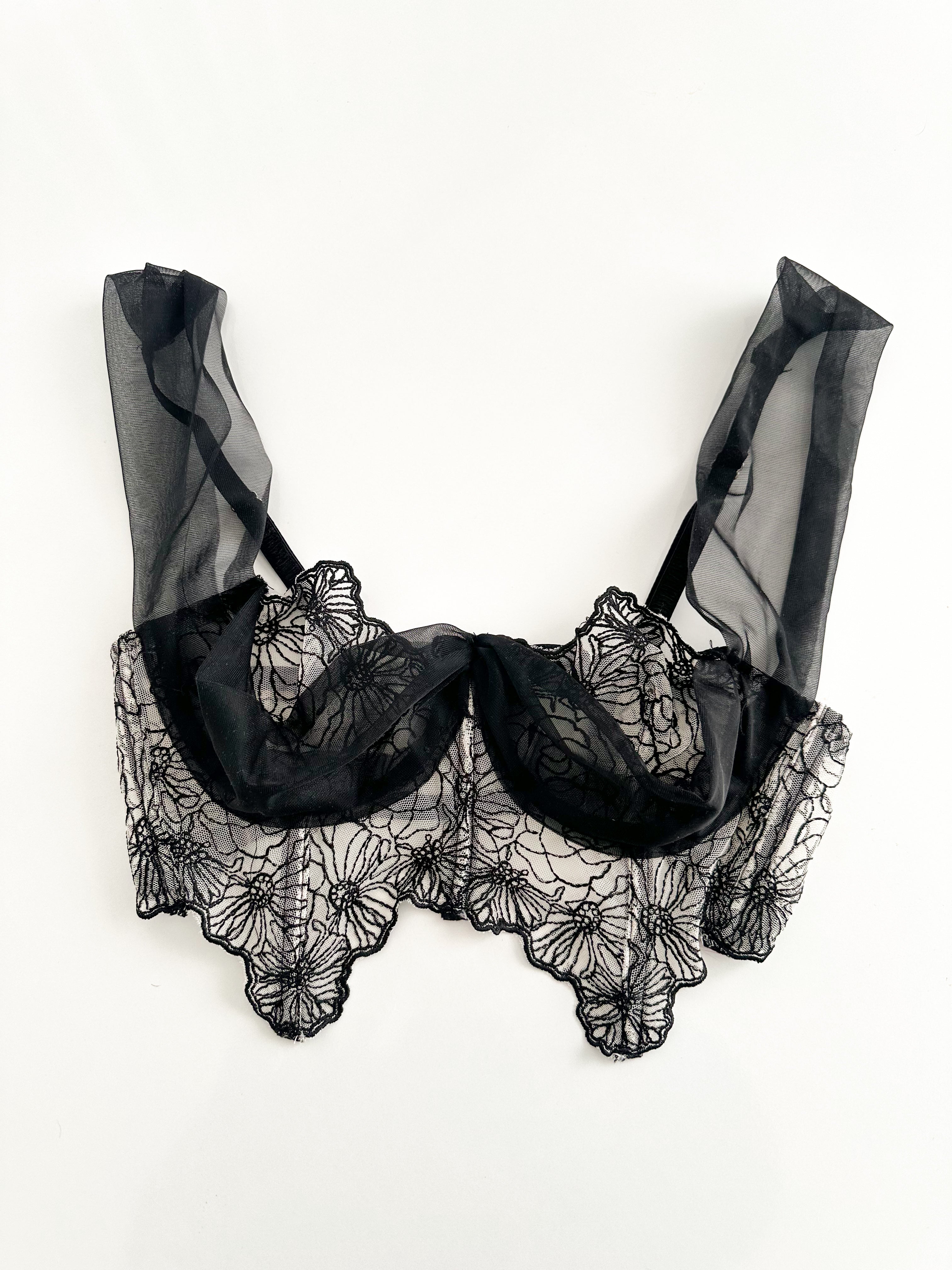 Sofia Tül Detaylı Premium Balenli Balkonet Büstiyer Takımı Siyah