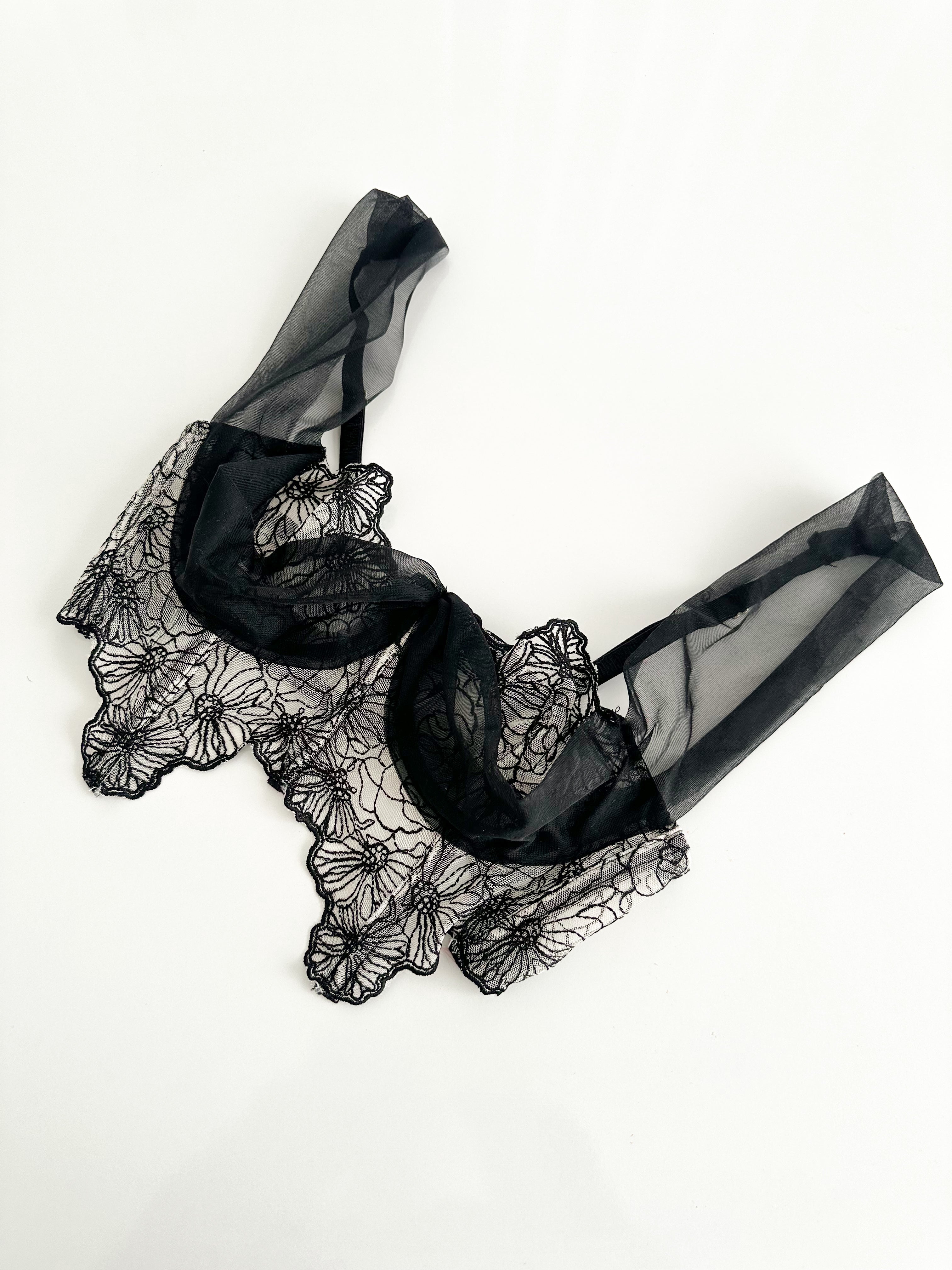 Sofia Tül Detaylı Premium Balenli Balkonet Büstiyer Takımı Siyah