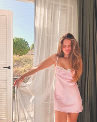 Prenses Saten Mini Balenli Gecelik - Günlük Elbise Pembe