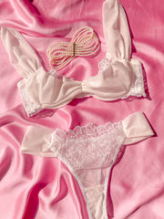 Bride Tül Detaylı Balenli Balkonet Sütyen Takımı Beyaz