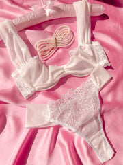 Bride Tül Detaylı Balenli Balkonet Sütyen Takımı Beyaz