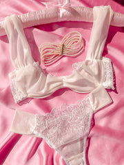 Bride Tül Detaylı Balenli Balkonet Sütyen Takımı Beyaz