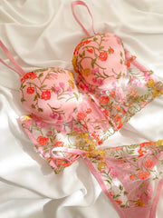 Freesia Çiçekli Balenli Dolgulu Push Up Büstiyer Takımı Pembe