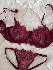 Monika Dantel Premium Balenli Balkonet Sütyen Takımı Bordo