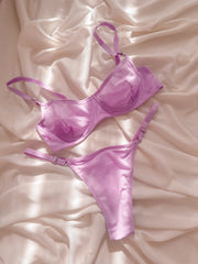 Lilac Basic Transparan Tül Balenli Demi Sütyen Takımı Lila