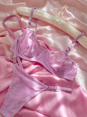 Lilac Basic Transparan Tül Balenli Demi Sütyen Takımı Lila