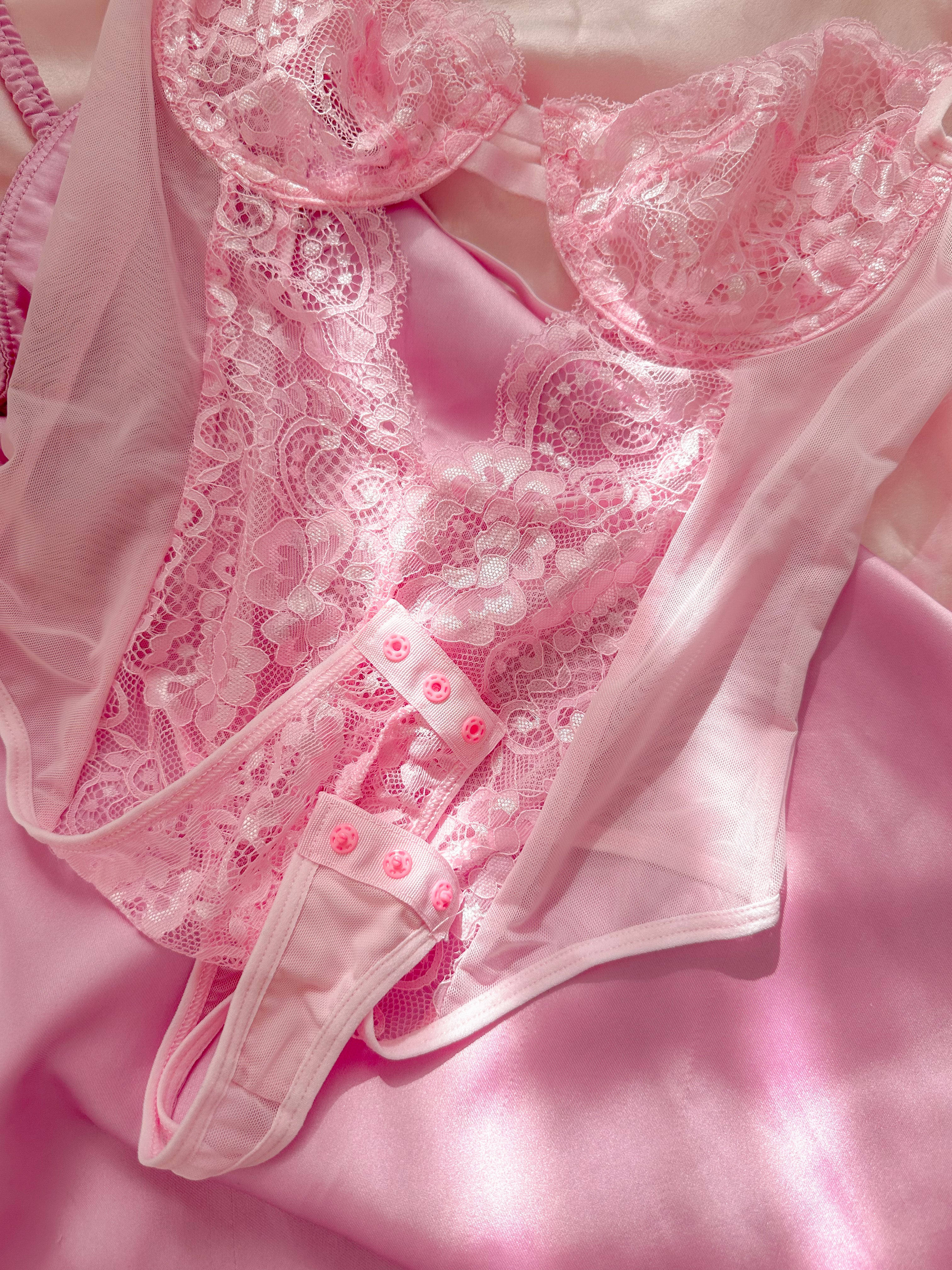 Cindy Gül Dantelli Balenli Bodysuit Pembe