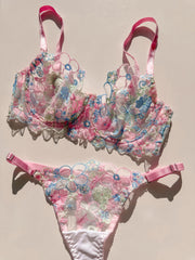 Cindy Çiçekli Balenli Balkonet Sütyen Takımı Pembe