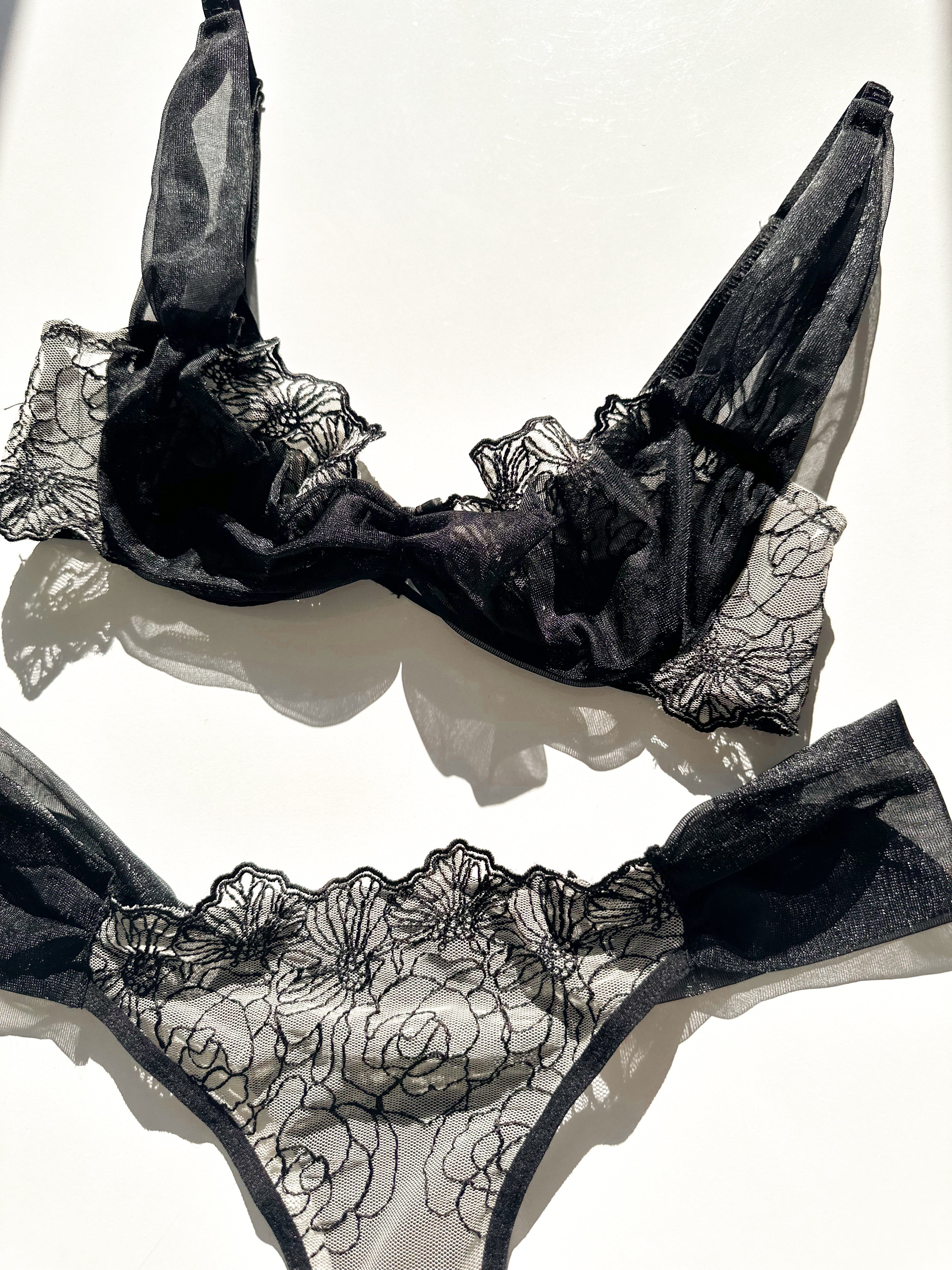 Sofia Tül Detaylı Premium Balenli Balkonet Sütyen Takımı Siyah