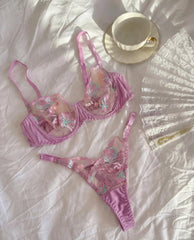 Lily Çiçekli Balenli Balkonet Sütyen Takımı Mor