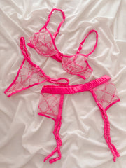 Private Love Desenli Balenli Jartiyerli Takım Pembe